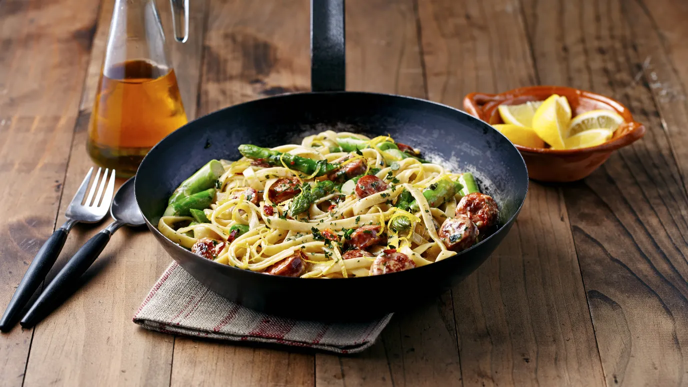 Chorizo Basil and Lemon Fettuccine