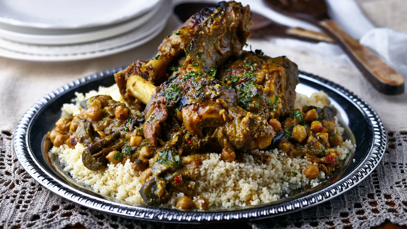 Lamb Chilli Eggplant and Chickpea Tagine with Cous Cous