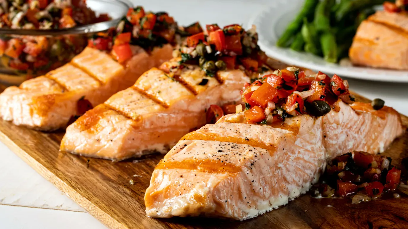 Grilled Salmon with Red Pepper Relish