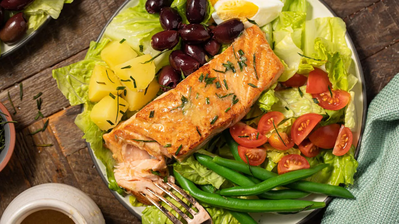 Salmon Nicoise Salad with Lemongrass Chive Dressing