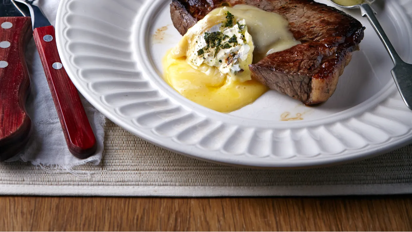 Seared Steak with Oozy Garlic and Herb Baked Brie