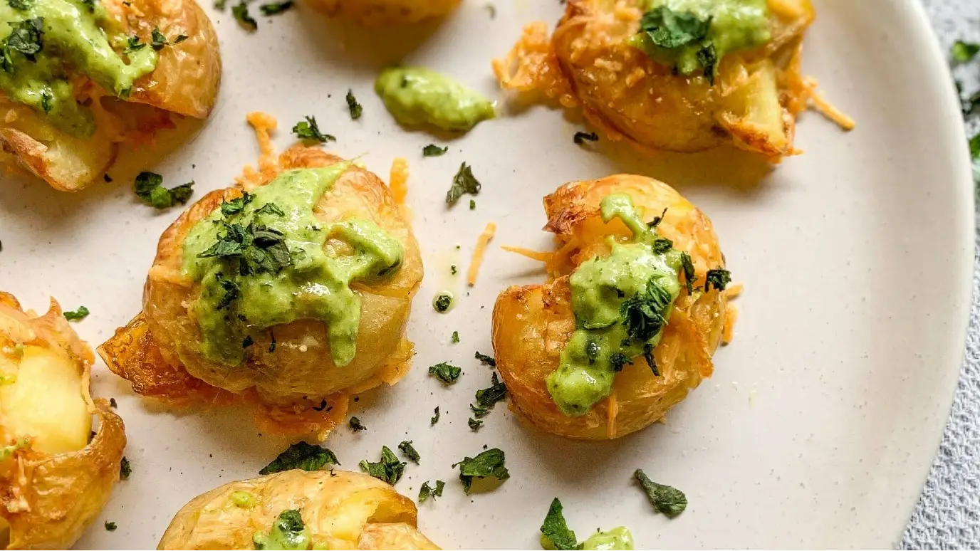 Smashed Potatoes with Basil Pesto